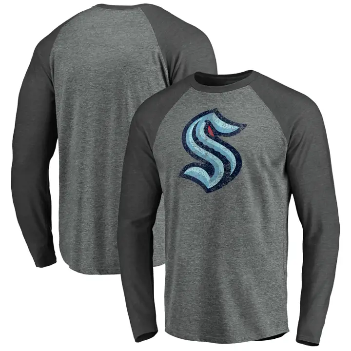 Seattle Kraken LNH Logo Vintage Manches Longues Raglan Tri-mélange gris
