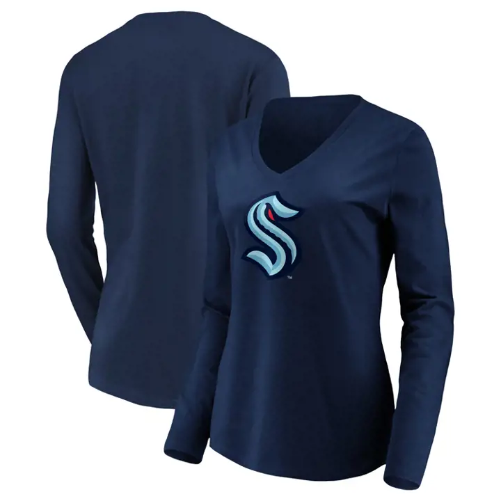 T-shirt à manches longues marine Seattle Kraken (LNH) avec logo pour femme
