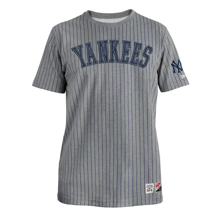 Haut à col ras du cou New York Yankees MLB NE Throwback Pinstripe gris