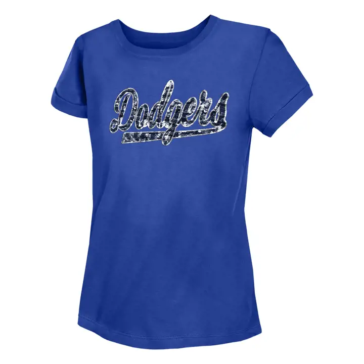 T-shirt à sequins réversibles TC pour jeunes filles MLB Los Angeles Dodgers