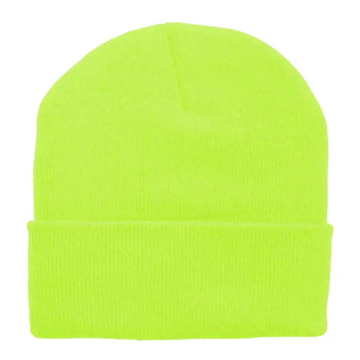 Bonnet Classique En Maille Super Extensible Avec Revers Jaune Néon Vierge