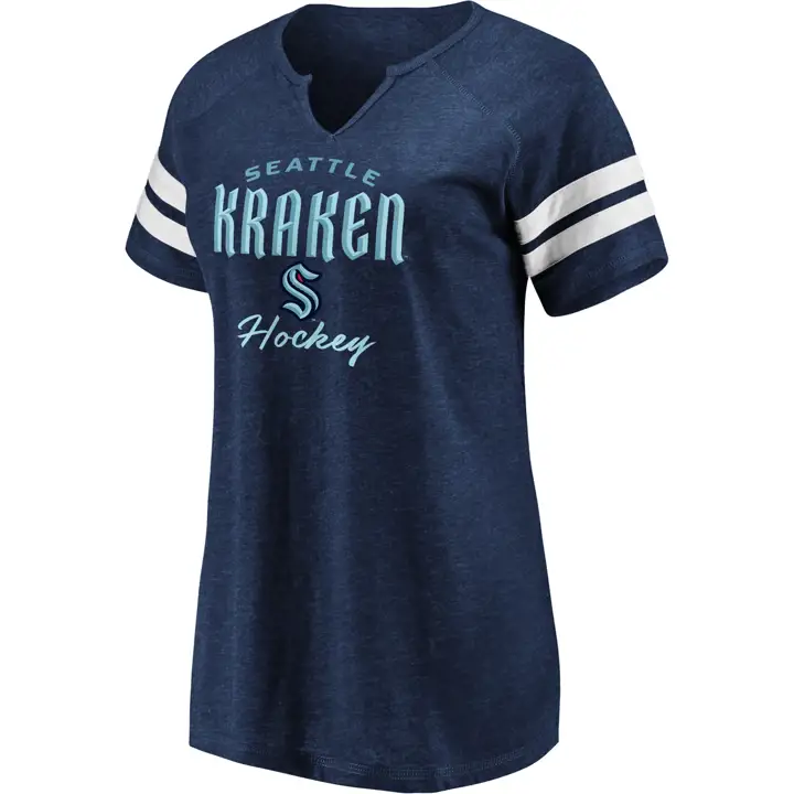 Haut Seattle Kraken NHL pour femme avec logo et encolure en V - Bleu marine