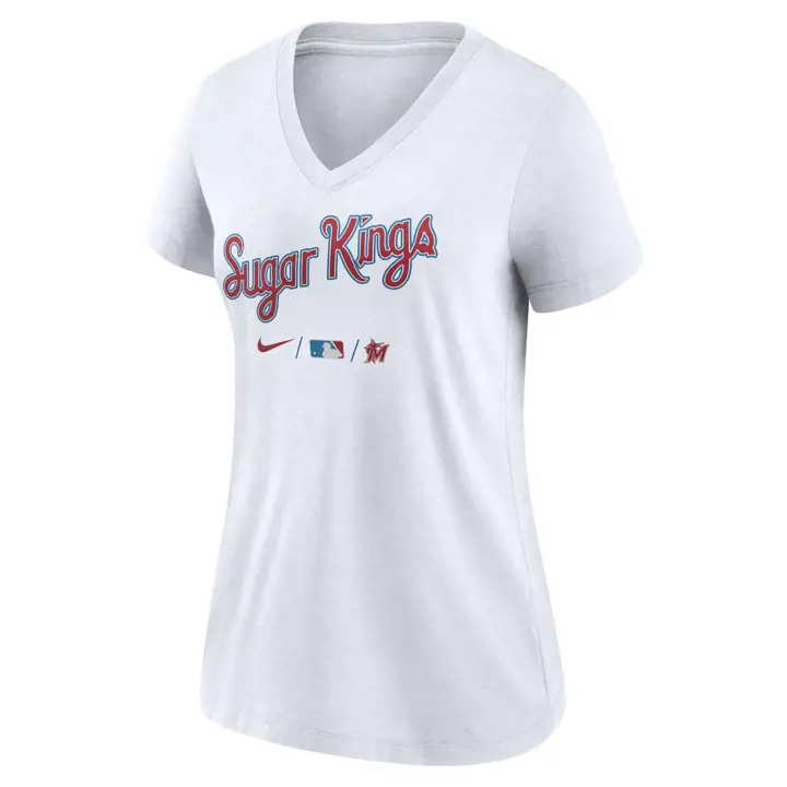 T-Shirt blanc à col en V City Connect MLB pour femme M Marlins