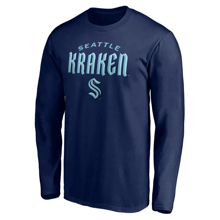 T-shirt à manches longues Seattle Kraken LNH en tissu dense, avec inscription, marine