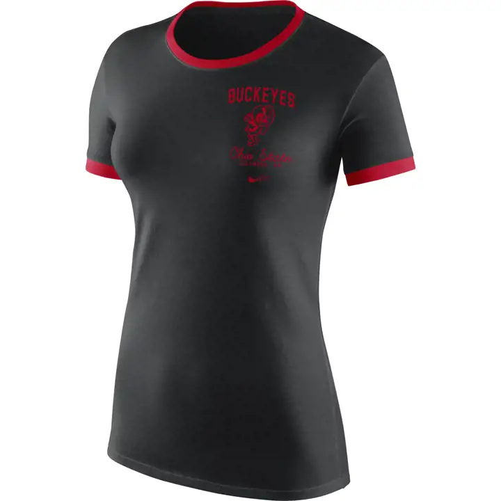 T-Shirt Femme Ringer OHIO STATE BUCKEYES NCAA, Saut de Cheval, 21 BLK