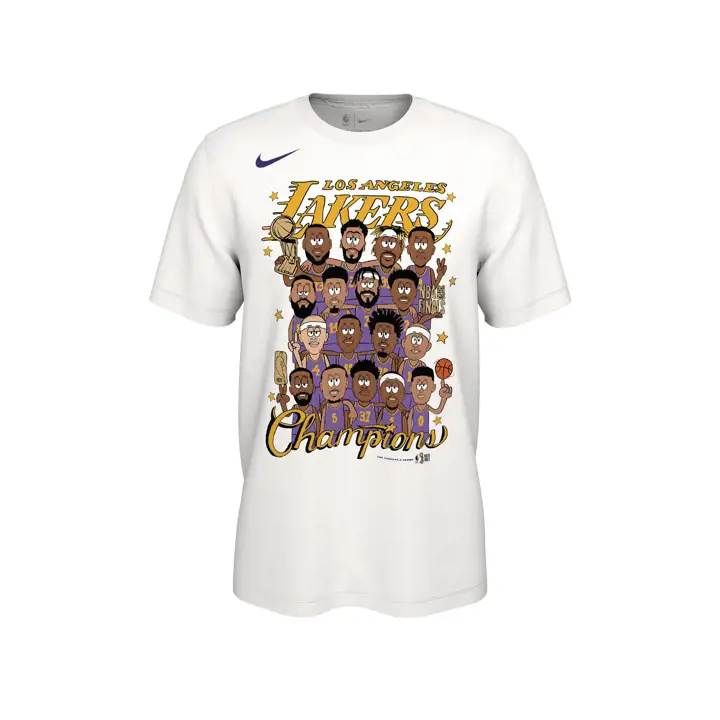 T-shirt blanc caricature de l'effectif des Los Angeles Lakers, champions NBA
