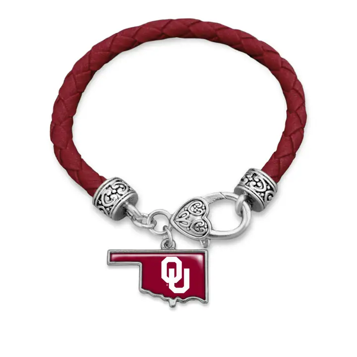 Bracelet de la Collection Oklahoma Sooners State of Mind argent/rouge