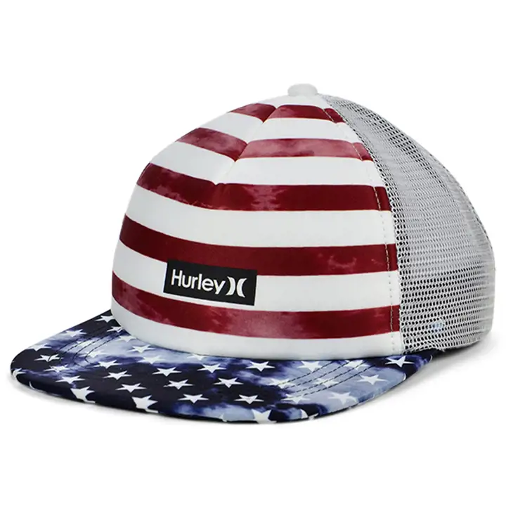 Casquette camionneur carrée imprimée Hurley blanc/rouge/bleu