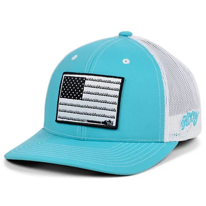 Casquette HOOey Liberty Roper Trucker turquoise/blanc