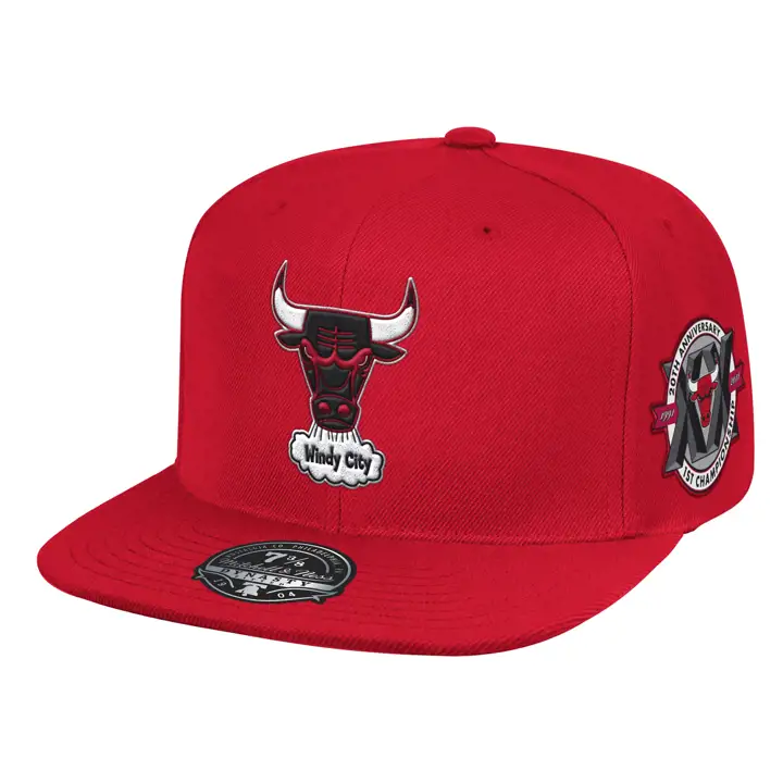 CASQUETTE AJUSTÉE ROUGE CHICAGO BULLS HWC AVEC ÉCUSSON ANNIVERSAIRE 2 TONS