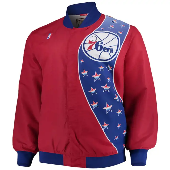 Vestes d'échauffement authentiques SIXERS NBA M&N rouges