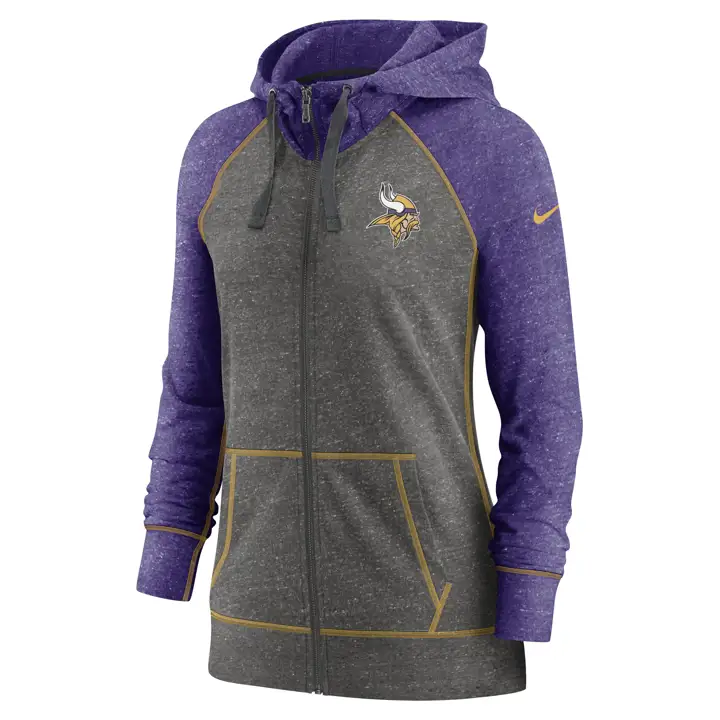 Sweat à capuche zippé Minnesota Vikings NFL Femme FZ Gym Vintage 20 CHARC