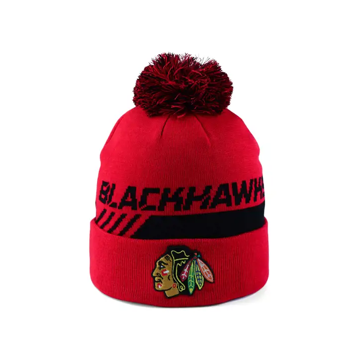 Chicago Blackhawks LNH 21 LR Tuque à revers et pompon ROUGE/NOIR