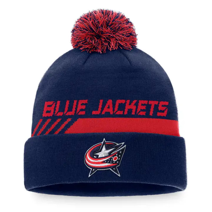 Columbus Blue Jackets Laine NHL 21 LR Bonnet à revers avec pompon Marine/Rouge
