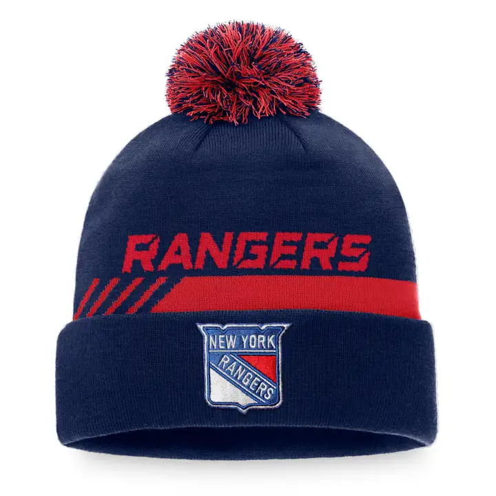 New York Rangers LNH 21 Bonnet à revers à pompon BLEU MARINE/ROUGE