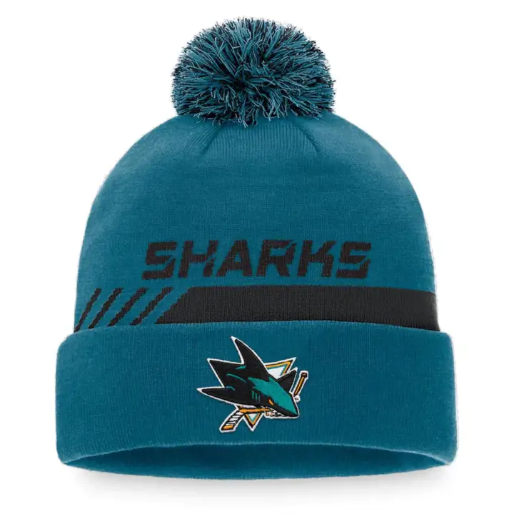 San Jose Sharks LNH 21 LR Bonnet à revers avec pompon TURQUOISE/NOIR