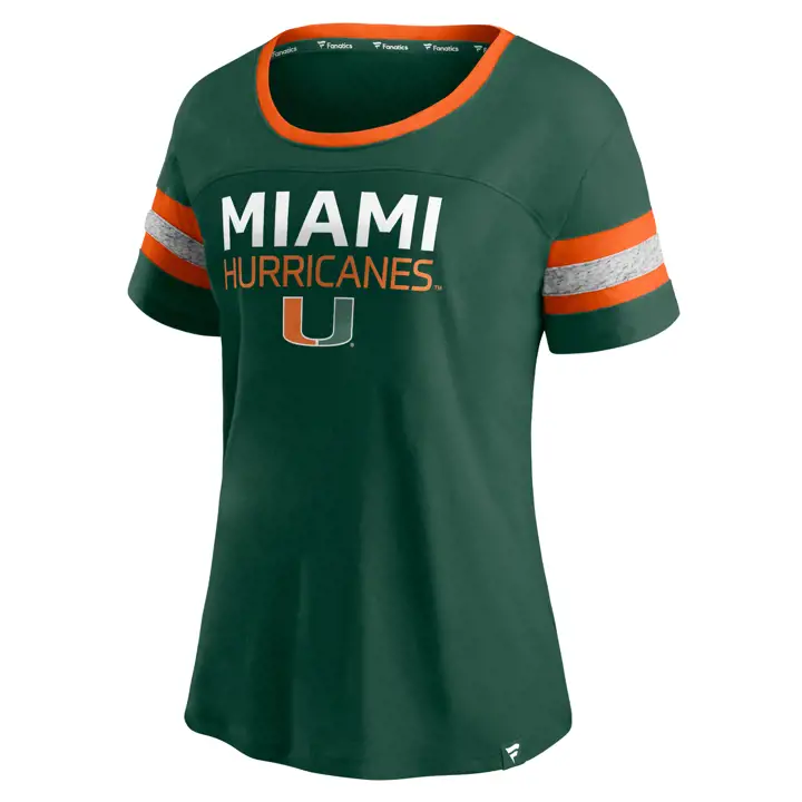 Miami Hurricanes NCAA Femme T-shirt à Manches Rayées Fête de Quartier