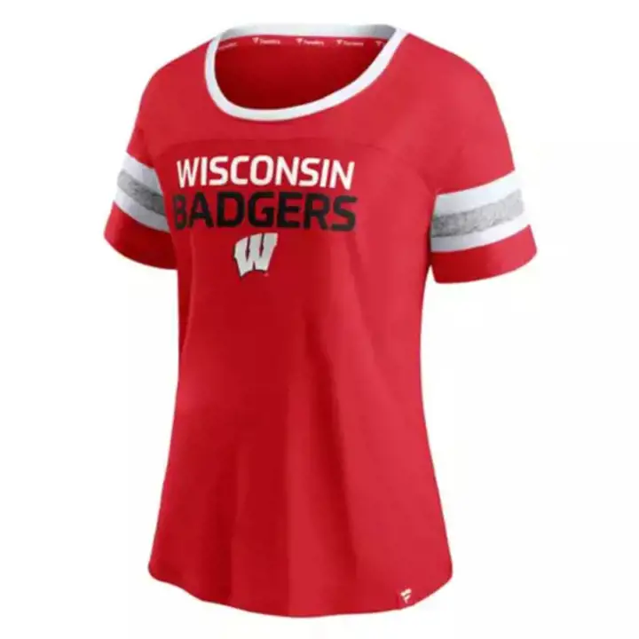 T-shirt à rayures sur les manches Wisconsin Badgers NCAA pour femme