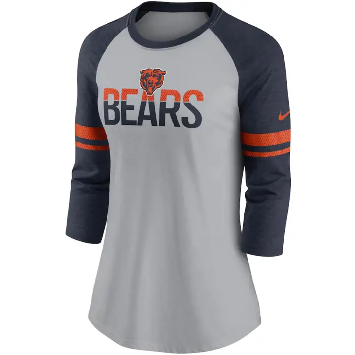 T-shirt raglan rayé 3/4 manches pour femme NFL Chicago Bears 21 GRIS/BLEU