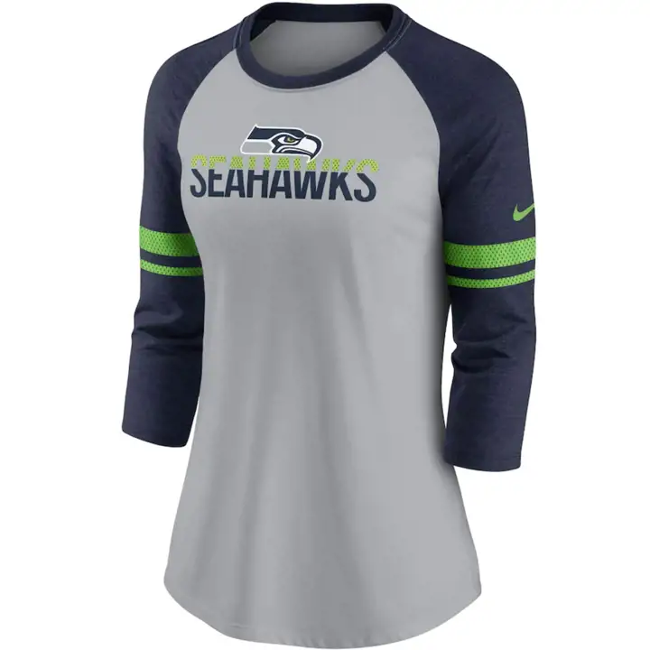 Seattle Seahawks NFL Femme Manches 3/4 Rayées Raglan 21 GRY