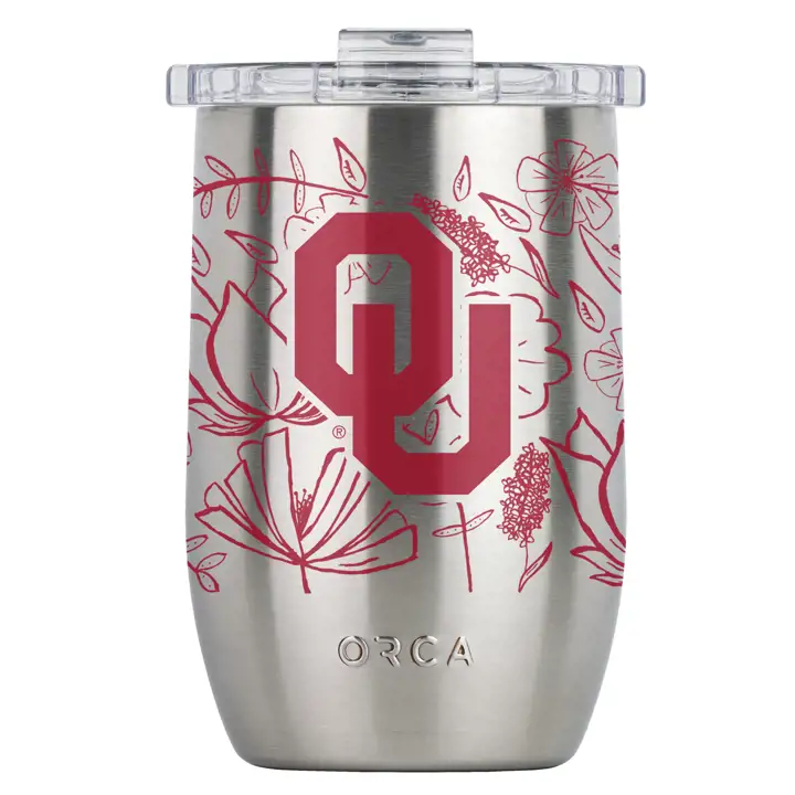 Gobelet à vin 12oz fleuri rouge/argenté Oklahoma Sooners