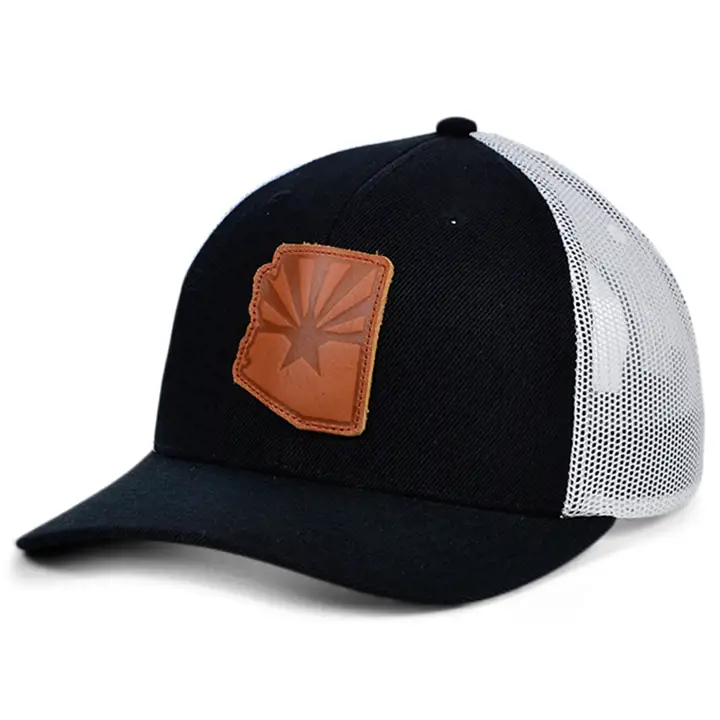ARIZONA Écusson en cuir noir et blanc avec drapeau incurvé