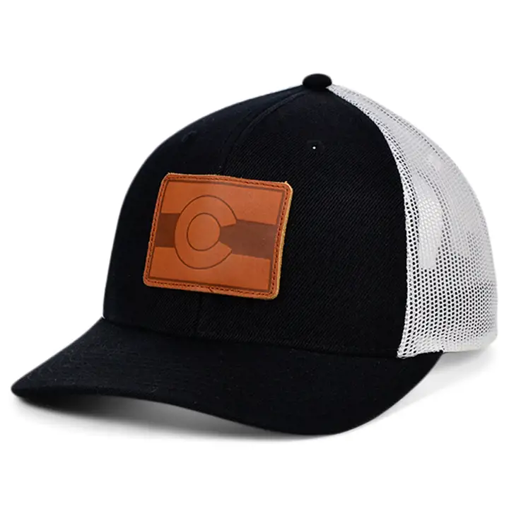COLORADO BW Écusson en cuir de l'État Casquette de camionneur courbée Drapeau NOIR/BLANC/