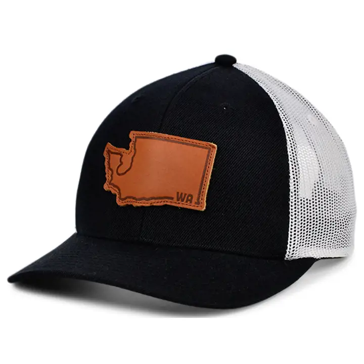 WASHINGTON BW Cuir Écusson État Casquette Trucker Courbée NOIR/BLANC/MARRON