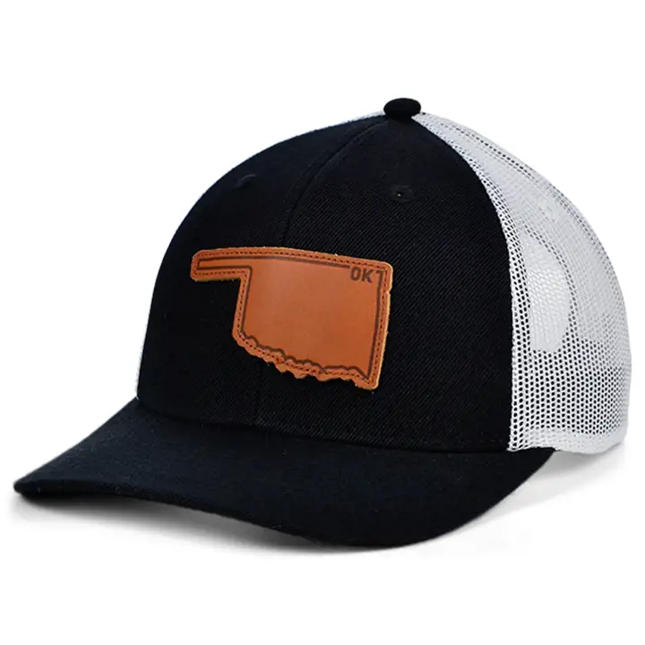 Casquette de routier courbée à patch en cuir Oklahoma BW Noir/Blanc/Marron