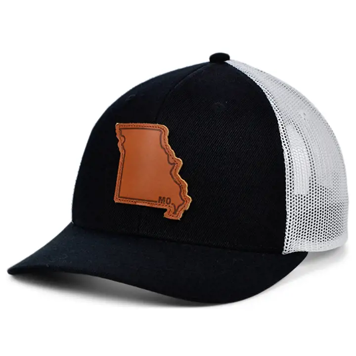 MISSOURI Écusson en cuir BW Casquette de camionneur incurvée NOIR/BLANC/MARRON