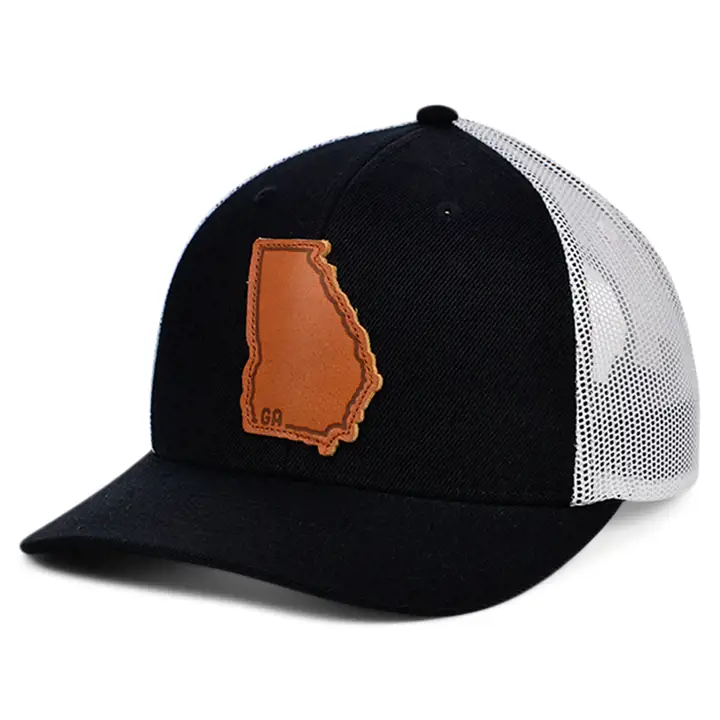 Casquette trucker courbée GEORGIA BW en cuir noir/blanc/marron