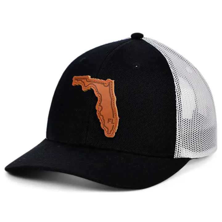 FLORIDA Casquette Trucker Courbée en Cuir BLK/WHT/BRN