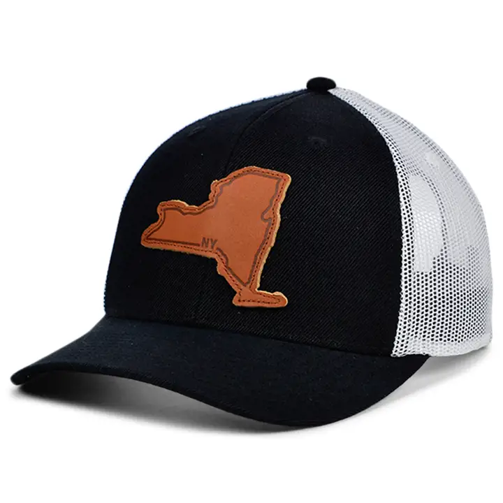 Casquette Trucker Incurvée NEW YORK BW Leather State Patch NOIR/BLANC/MARRON
