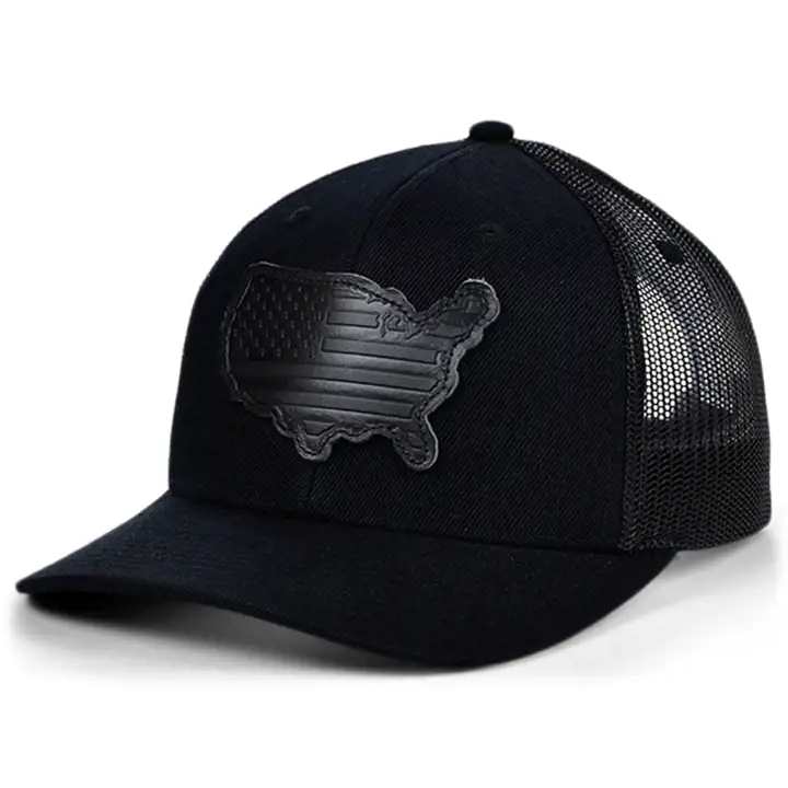 Casquette trucker incurvée USA Blackout Leather State Patch Noir/Noir