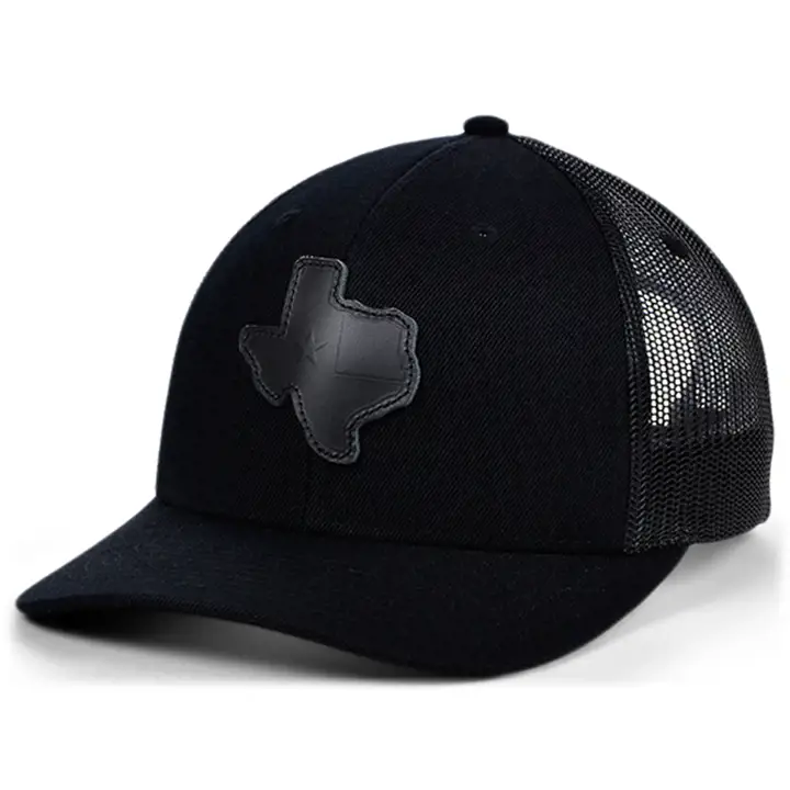 TEXAS Écusson en cuir avec l'état, courbé, casquette de camionneur, drapeau NOIR/N