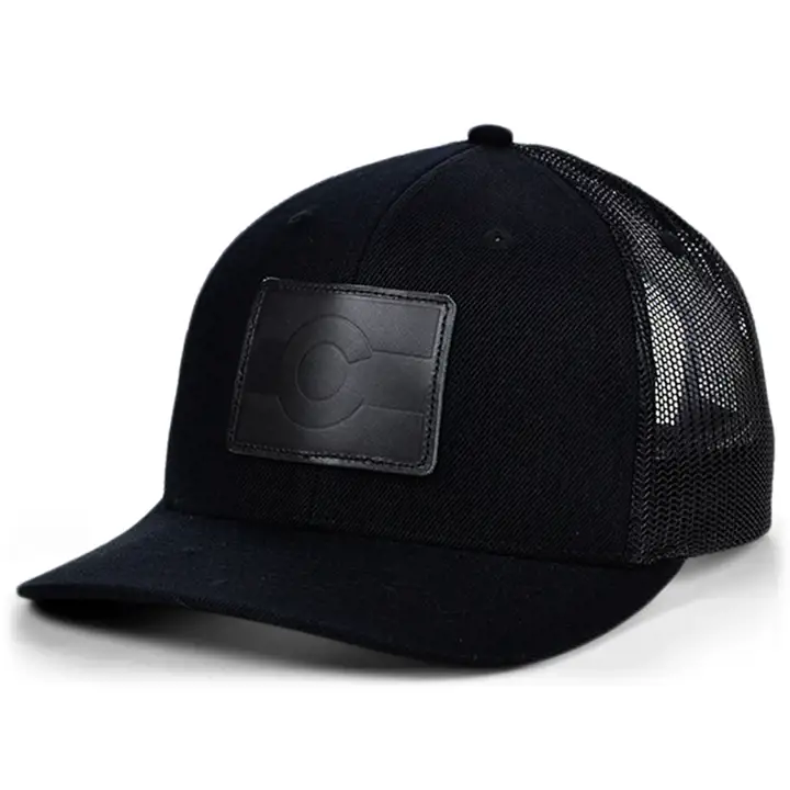 COLORADO Blackout Écusson en cuir de l'état Casquette de camionneur courbée Drapeau NOIR