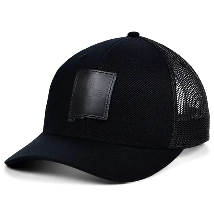 NOUVEAU-MEXIQUE Casquette trucker incurvée en cuir avec écusson de l'État