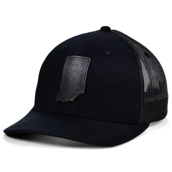 INDIANA Écusson en cuir noir, casquette de camionneur incurvée, drapeau BLK