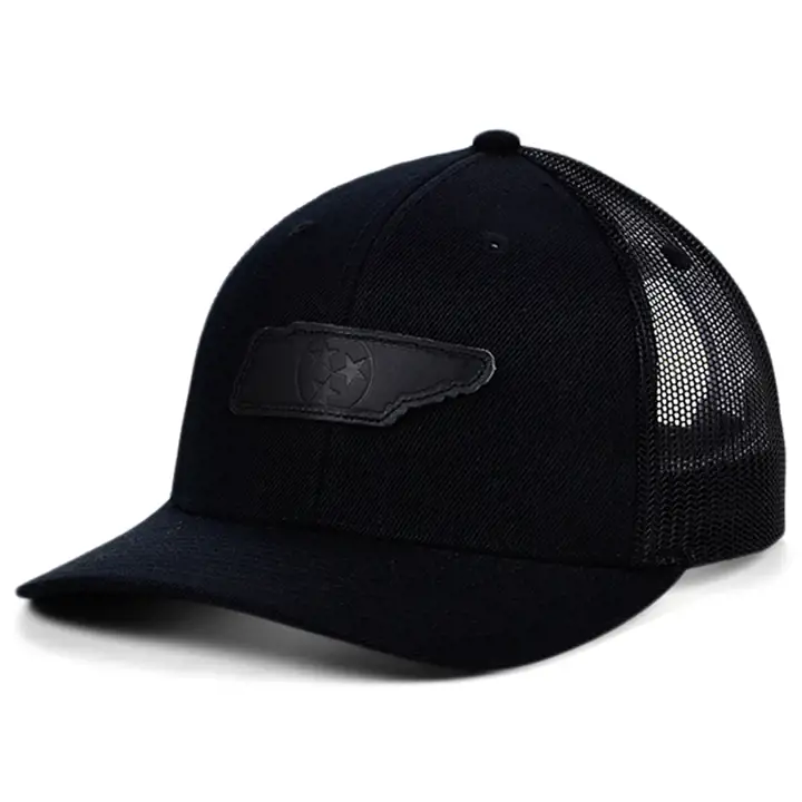 TENNESSEE Écusson en cuir noir, forme de l'État, incurvé, camionneur, drapeau B