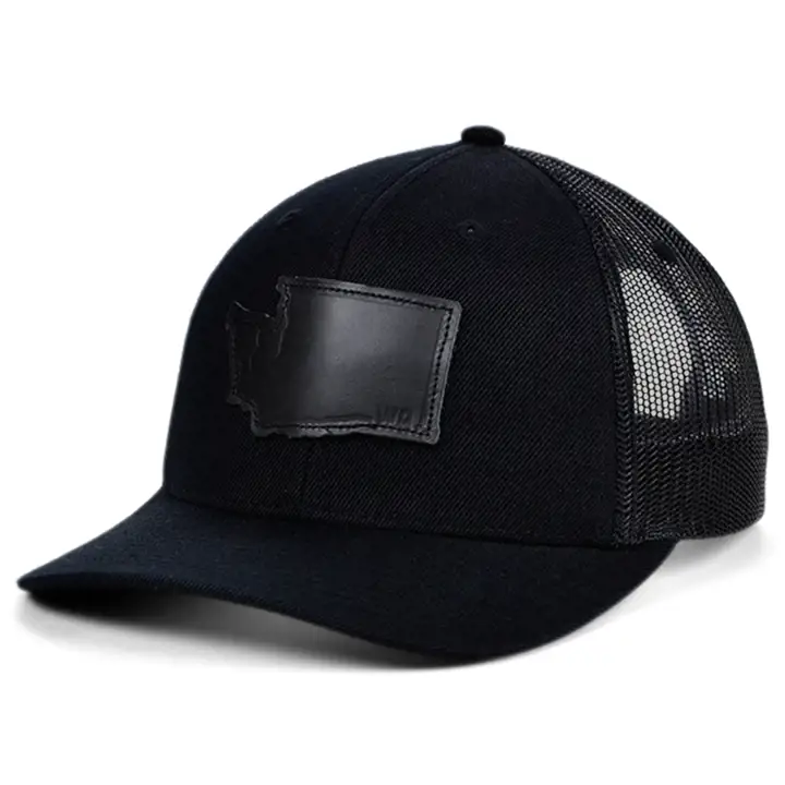 WASHINGTON Blackout Leather State Patch Casquette Trucker Courbée BLK/B