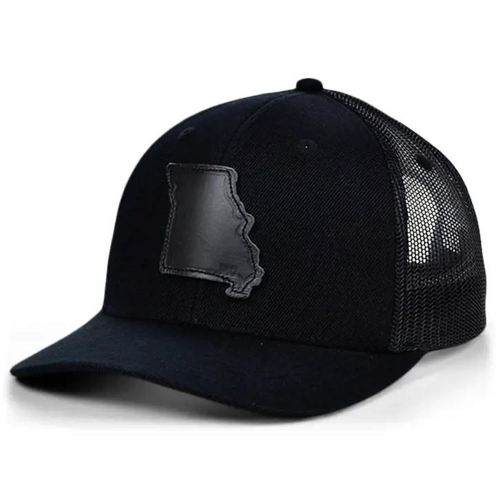 Casquette trucker courbée MISSOURI en cuir effet vieilli noir/noir