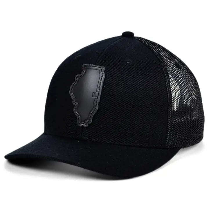 ILLINOIS Écusson en cuir représentant l'État, incurvé, casquette de routier, NOIR/NOIR