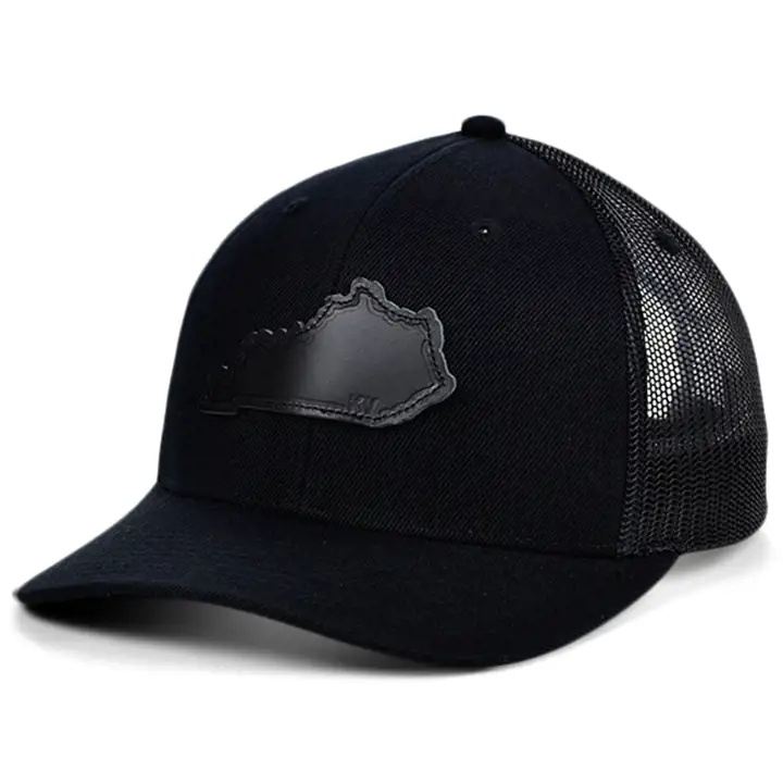 Casquette Trucker incurvée KENTUCKY en cuir noir, écusson État, noir/noir