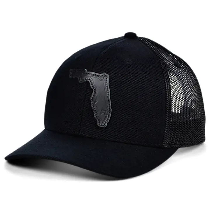 Casquette trucker courbée en cuir FLORIDE avec écusson État, noir/noir/
