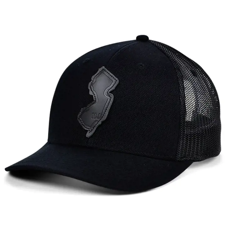 NEW JERSEY Écusson État Cuir Noir Camionneur Courbé N/B