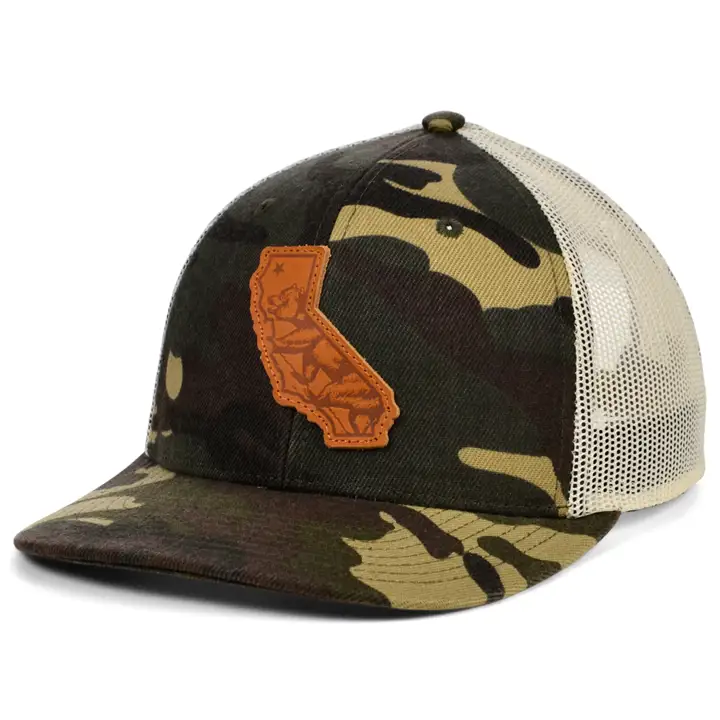 CAL Woodland Leather State Patch Curved Trucker Flag WOODLAN
