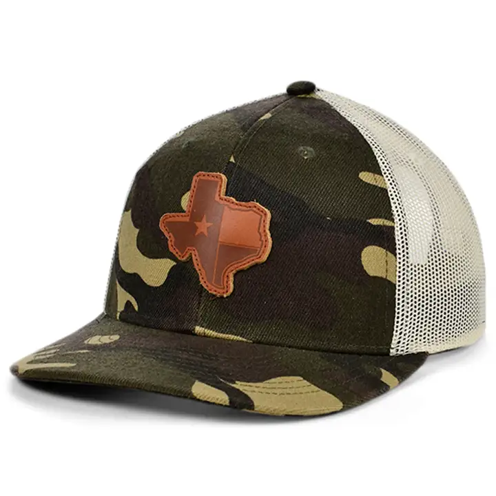 TEXAS Woodland Leather State Patch Curved Trucker Flag WOODL