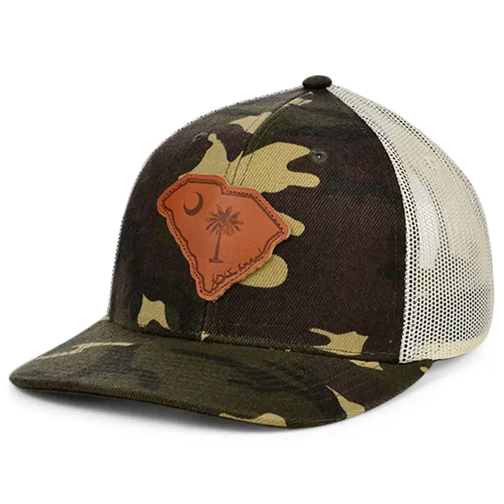 Casquette de camionneur incurvée en cuir véritable Woodland avec drapeau des États-Unis WOODLAND