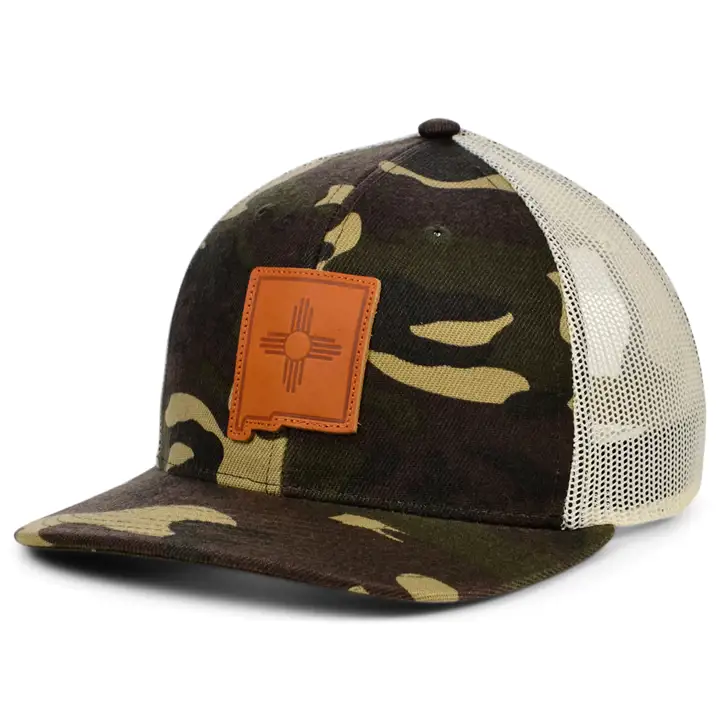 NEWMEXICO Woodland Cuir État Écusson Courbé Trucker Drapeau W