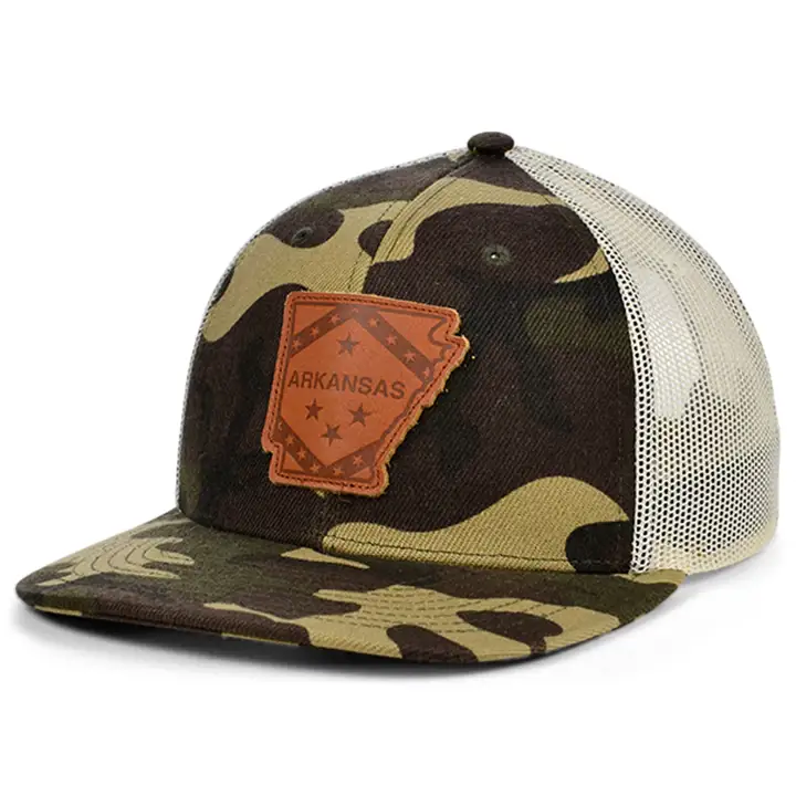 Casquette de Routier Courbe en Cuir de Forêt ARKANSAS avec Drapeau WO